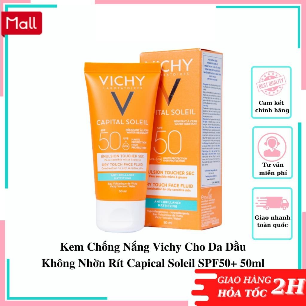 Kem Chống Nắng Vichy SPF 50+ kiềm dầu nâng tông tự nhiên ko bóng nhờn 50ml -Api