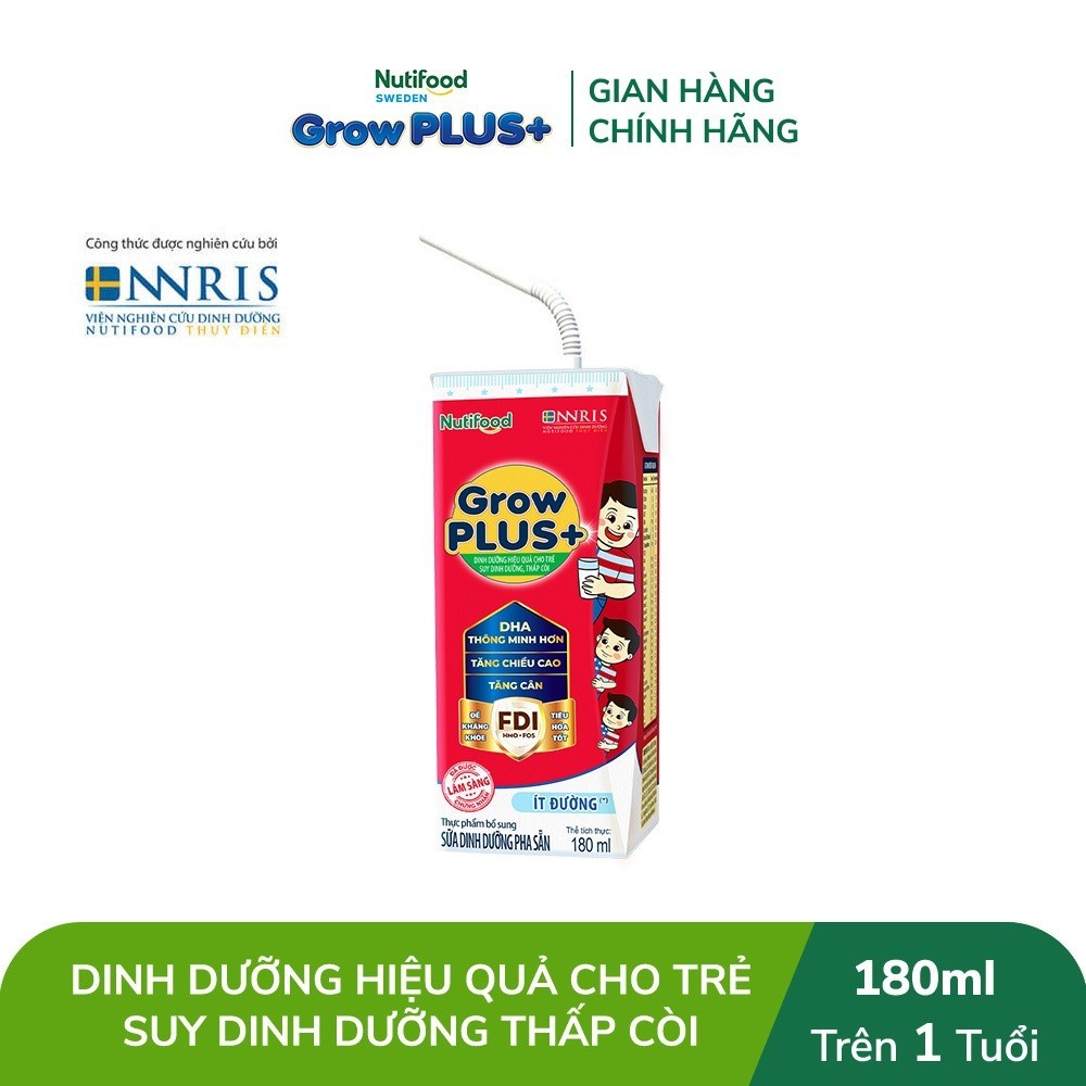 Thùng Sữa Bột Pha Sẵn Nutifood GrowPLUS+ ít đường Suy Dinh Dưỡng  - Tăng Cân, Tăng Chiều Cao (48 Hộp x 180m