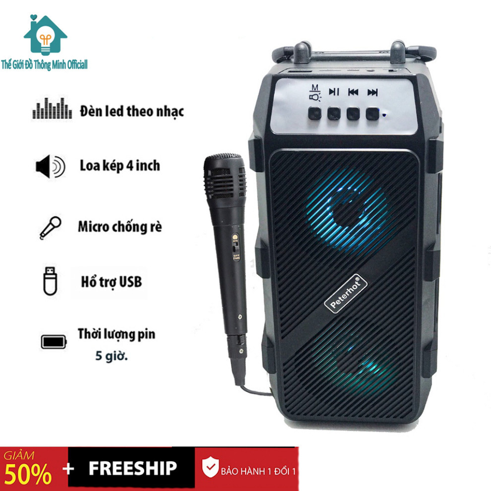 Loa karaoke bluetooth PTH-2311/2322 công suất cao với âm thanh chuẩn,Loa kéo mini phiên bản mới có đèn led tặng mic hát