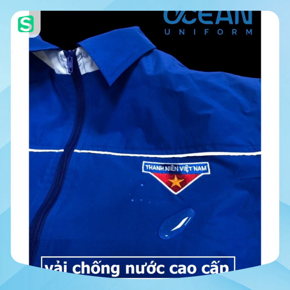 Xả Áo Khoác Gió Chống Nước Đoàn Thanh Niên Cao Cấp Form Chung Nam Nữ -2 Lớp Logo Thêu Cao Cấp, Màu xanh đậm - Coca Shop