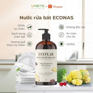 Nước rửa bát sinh học ECONAS chai 450ml, Làm sạch chén, đĩa,, diệt khuẩn, An toàn cho da