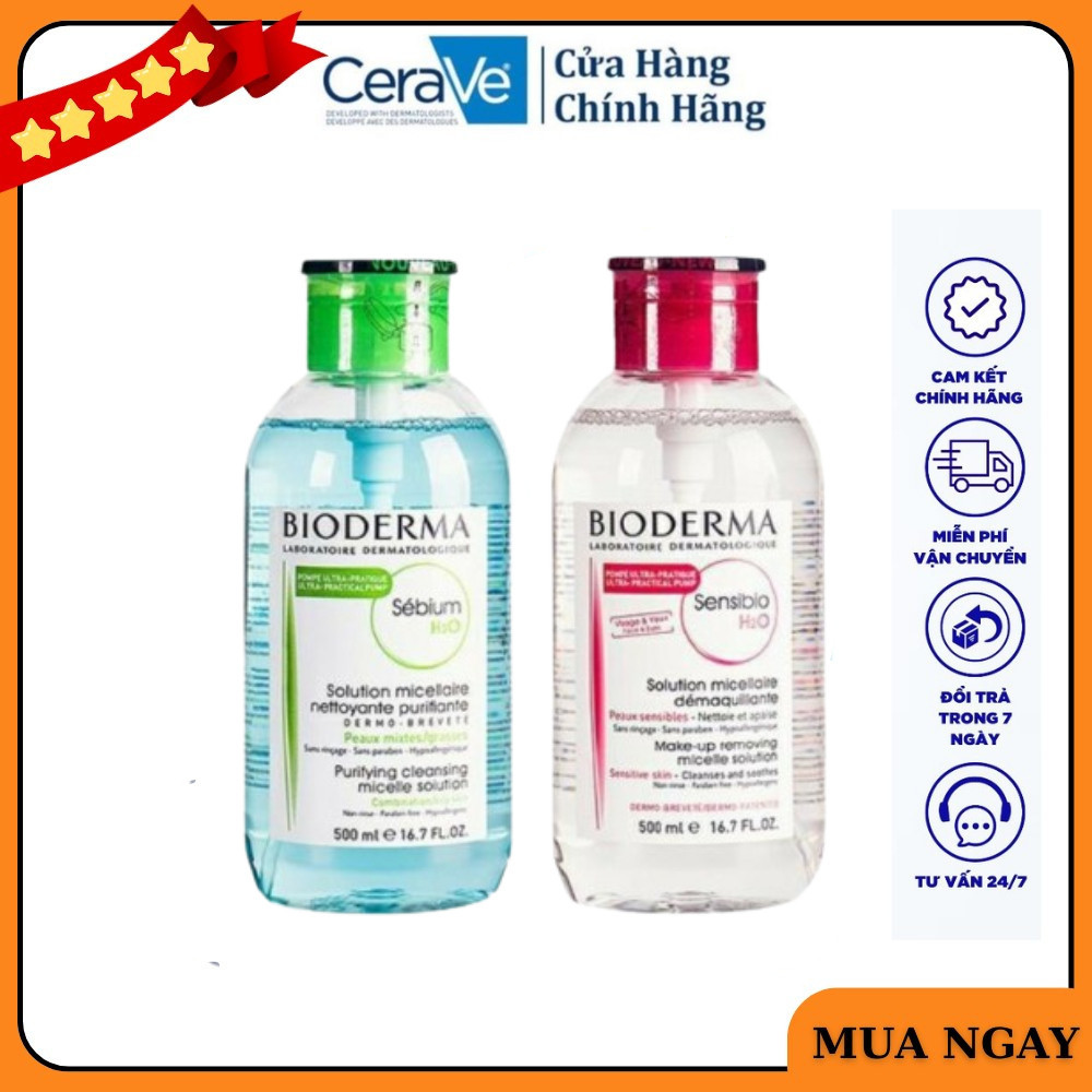 Nước Tẩy Trang Bioderma Crealine H2O Solution Micellaire Nắp Nhấn