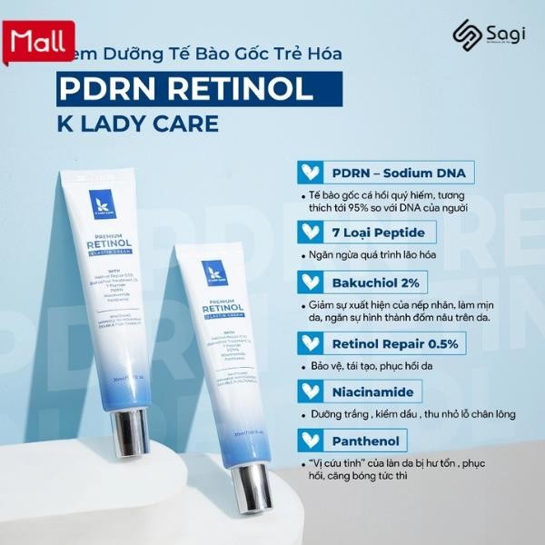 Kem retinol 0,5%K Lady Care mờ thâm nám trẻ hóa da giảm mụn, kiểm soát dầu nhờn, cấp ẩm 30ml .