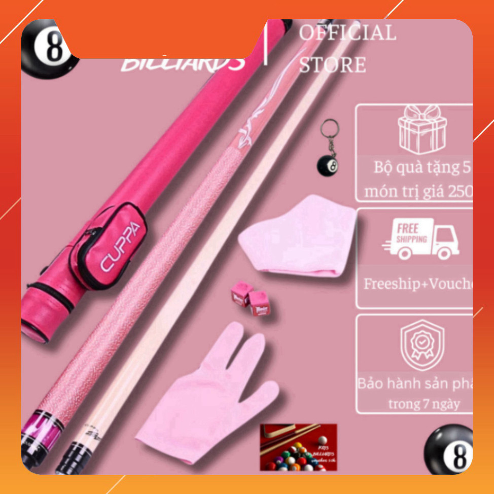 Cơ bida Cuppa Pink Hồng S9 Chính hãng logo tặng full combo + móc khoá bida