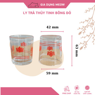 Bộ 12 ly trà thuỷ tinh nhỏ hoạ tiết hoa sen ms01