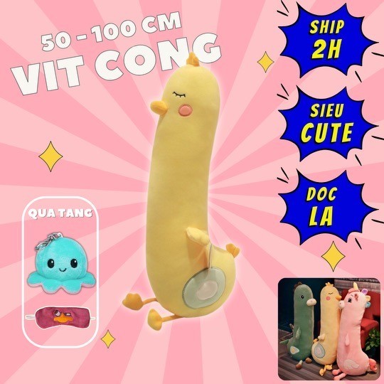 Thú nhồi bông con vịt cute - Size từ 50cm đến 120cm - Qùa tặng gấu bông con vịt dễ thương - Gối ôm