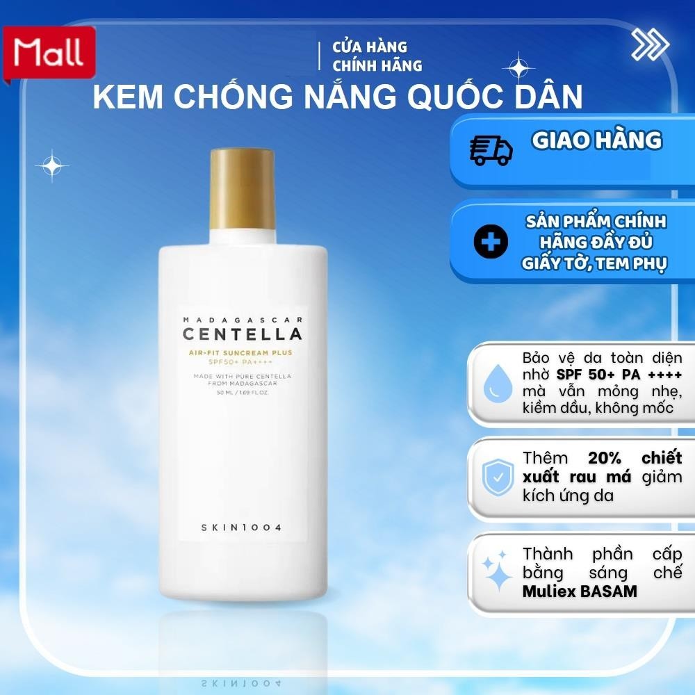 Kem chống nắng Centella Skin1004 Madagascar phục hồi da sau tổn thương, dưỡng ẩm nhẹ 50ml.