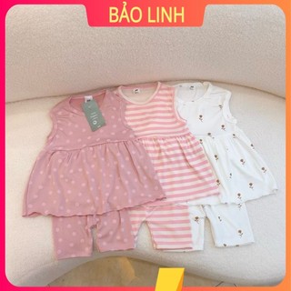 SÉT 3 BỘ bé gái họa tiết hoa nhí, chấm bi, sọc ngang tone màu trắng hồng cực xinh 2024