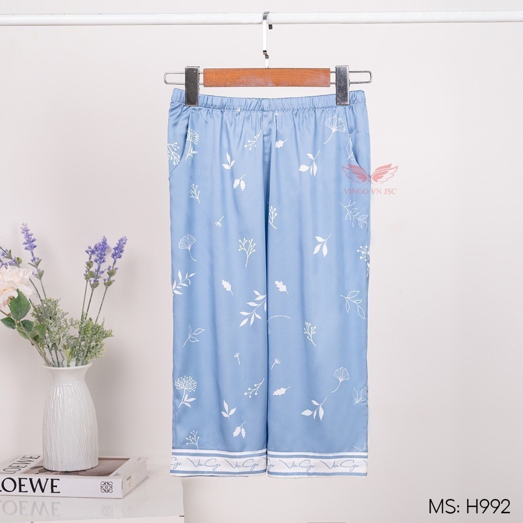 Pijama lụa bộ đồ ngủ mặc nhà cao cấp mùa Hè VINGO áo tay ngắn quần lửng hoạ tiết đẹp H992 VNGO