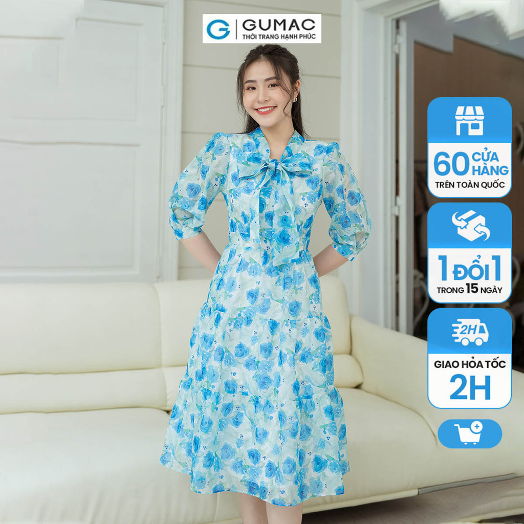 Đầm hoa cổ nơ GUMAC DD08035