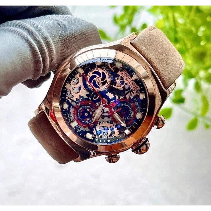 [Chính Hãng 100%] Đồng Hồ Nam Reef Tiger RGA792 (792) Máy Cơ (Automatic) Kính Sapphire Mặt Tròn Siz 42mm Dây Da Nâu Rose