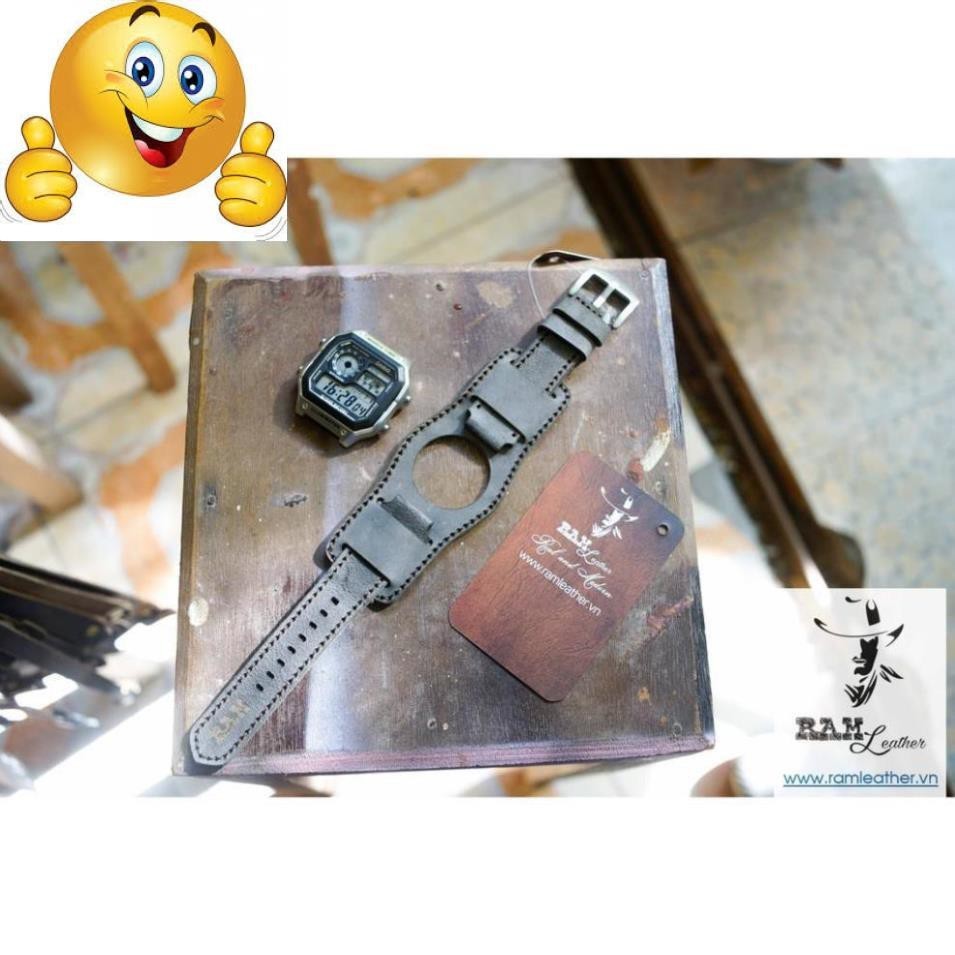 (TẶNG FULL PHỤ KIỆN) COMBO DÂY ĐỒNG HỒ DA BÒ XÁM + R A M BUNDSTRAP B2 CHO CASIO AE1200 .