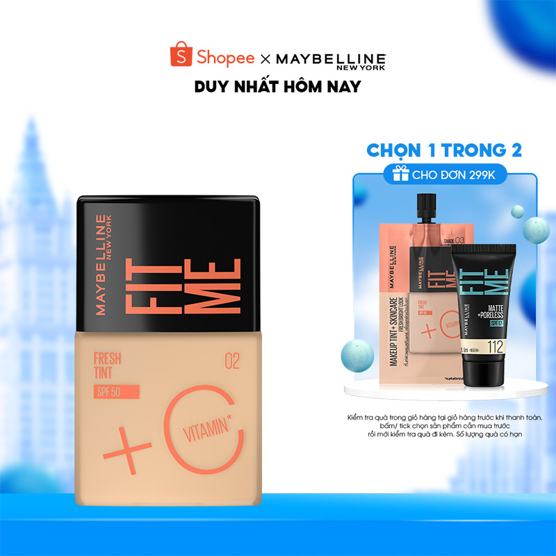 Kem Nền Fit Me Tint C Tươi Mướt Chống Nắng với Vitamin C & SPF50 Maybelline New York Fit Me F