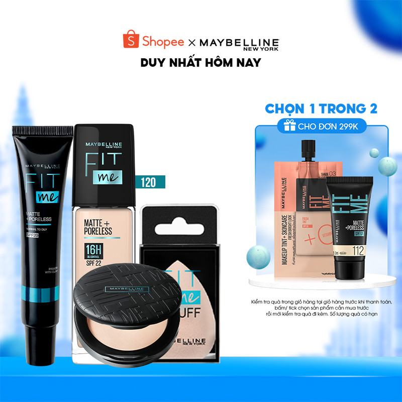 Bộ Trang Điểm Nền Kiềm Dầu Chống Nắng Mịn Lì Fit Me 30ml Maybelline New York (Kèm Mút Tán Nền)