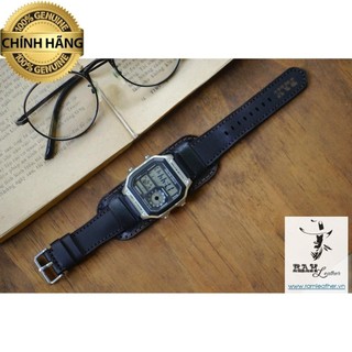 DÂY CASIO AE1200 DA BÒ ĐEN KIỂU ĐỨC - R.A.M BUNDSTRAP B1 BLACK .