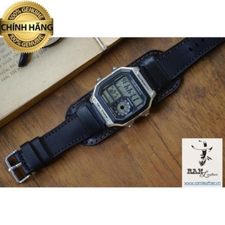 DÂY CASIO AE1200 DA BÒ ĐEN KIỂU ĐỨC - R.A.M BUNDSTRAP B1 BLACK .