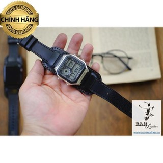 DÂY CASIO AE1200 DA BÒ ĐEN KIỂU ĐỨC - R.A.M BUNDSTRAP B1 BLACK .