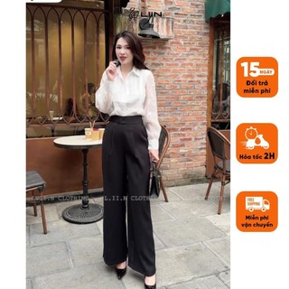 Quần Ống Rộng Dáng Suông Thiết Kế Cạp Vạt 2 Cúc Nhẹ Mát Liin Clothing QAS062SBK-S24