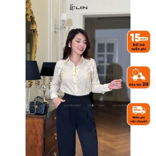 Áo Sơ Mi Nữ Dài Tay Trần Chỉ Màu Be Dễ Phối Đồ Liin Clothing AKD526SBE-S24