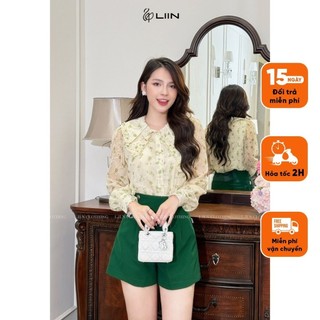 Áo Kiểu Nữ Phối Hoa Nhí Vải Tơ Thô Nhẹ Nhàng Liin Clothing AKD603PRI-S24