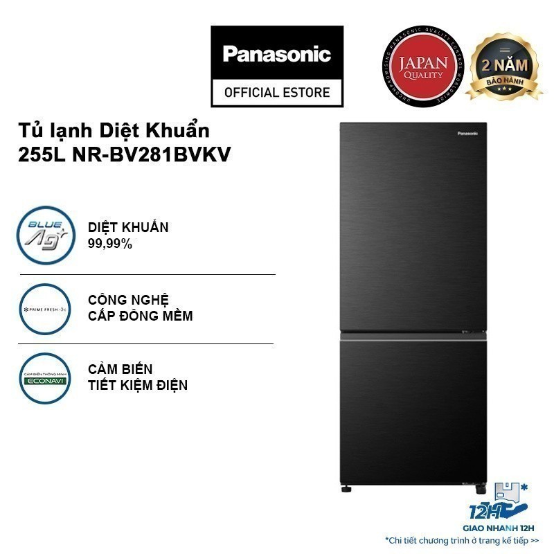 [TRẢ GÓP 0%] Tủ lạnh Panasonic Diệt Khuẩn 255L NR-BV281BVKV Cấp Đông Mềm - Ngăn Đá Dưới