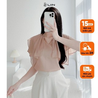 Áo Kiểu Nữ Tơ Óng Liin Clothing Thiết Kế Xếp Tầng Bèo Màu Nâu Cực Sang - AKC119SBR-S23