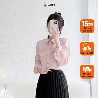 Áo Sơ Mi Nữ Liin Clothing Màu Hồng Phối Bèo Ngực  Thời Trang Công Sở Cao Cấp  - SMD277SPI-F23