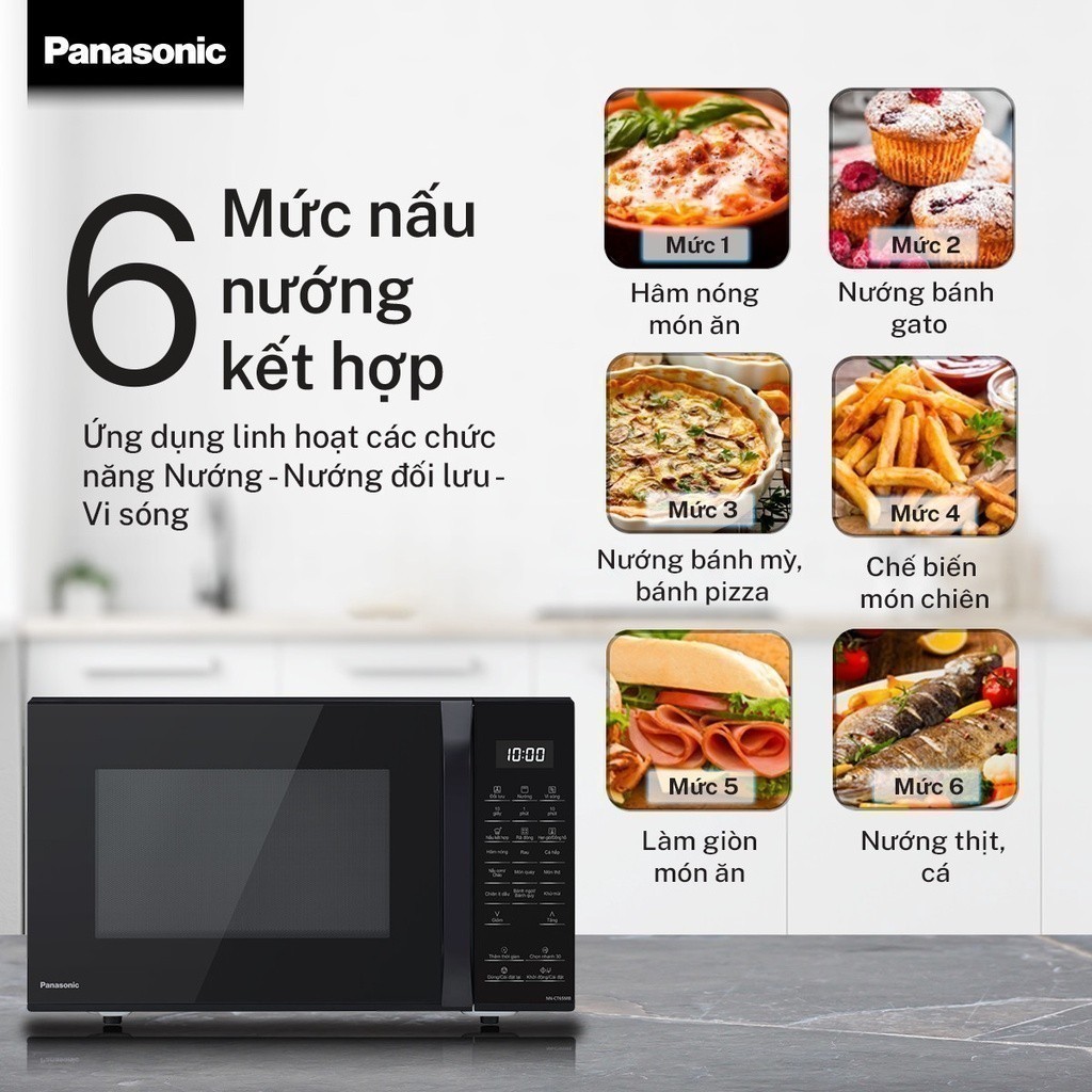 Lò vi sóng đối lưu chiên không dầu Panasonic nướng NN-CT65MBYUE 27L – 20 thực đơn