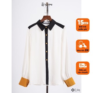 LIIN - Áo sơ mi công sở màu trắng tay viền vàng LINBI SM3957