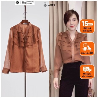 LIIN - Áo sơ mi màu nâu thiết kế bèo tầng LINBI SM3713