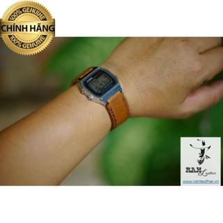 Dây đồng hồ da bê thật màu nâu sữa - casio a159 -chính hãng r a m leather .
