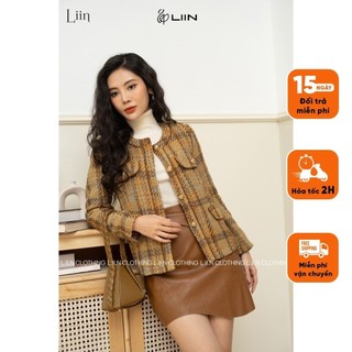 Áo khoác vest dạ tweed kẻ nâu Liin Clothing V5554