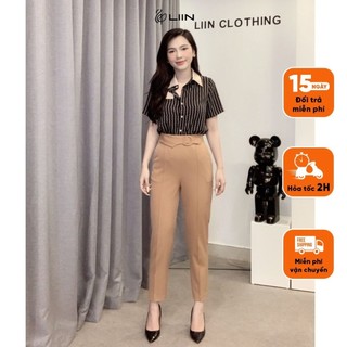 Quần baggy nữ công sở thiết kế cạp cao cách điệu mix đai trẻ trung, thanh lịch Liin Clothing QD3743