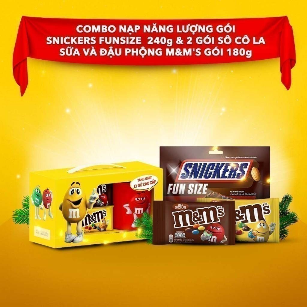 Combo Kẹo Sô Cô La Snicker 240g, M&M Sữa 180g, M&M Đậu Phộng 180g