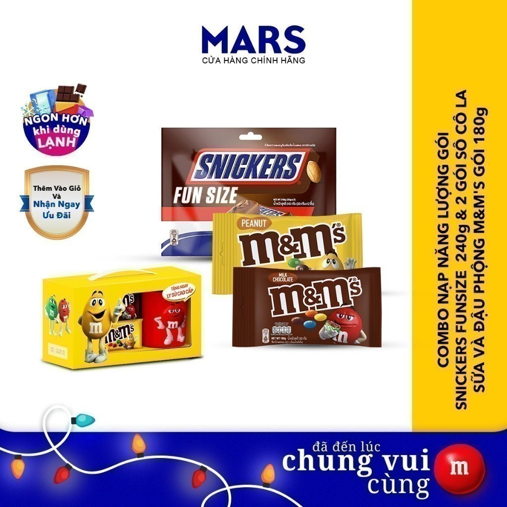 Combo Kẹo Sô Cô La Snicker 240g, M&M Sữa 180g, M&M Đậu Phộng 180g