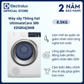 Miễn phí giao lắp toàn quốc - Máy sấy thông hơi Electrolux 8.5kg UltimateCare 300 - EDS854J3WB - Làm mới áo quần
