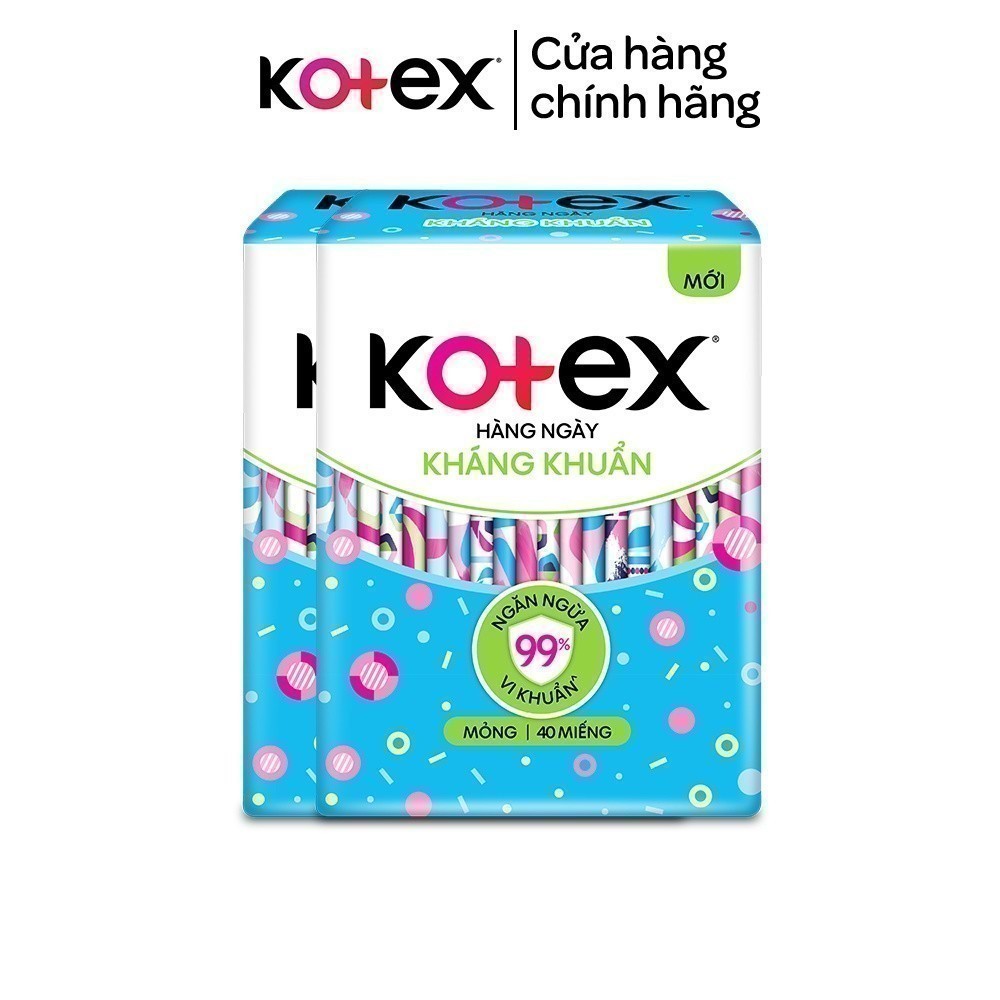 Combo 2 gói băng vệ sinh Kotex hằng ngày kháng khuẩn 20 miếng/40 miếng