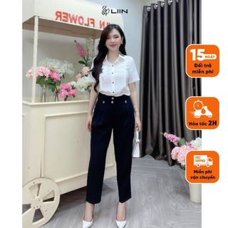 Quần Baggy Nữ Màu Đen Phối 4 Cúc Tôn Dáng Thời Trang Công Sở Cao Cấp Liin Clothing - QAB065SBK-S23