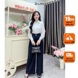 Quần Dài Ống Rộng Dáng Suông Cạp Chéo Tôn Dáng Nhẹ Mát Liin Clothing QAS059SBK-S24