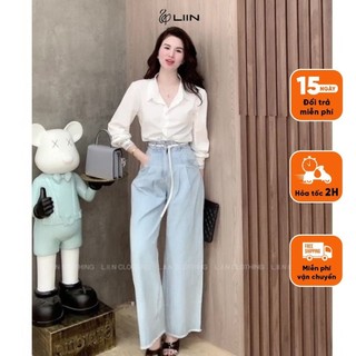 Quần bò jean ống suông màu xanh sáng chất mềm phong cách trẻ trung Liin Clothing QJ0014