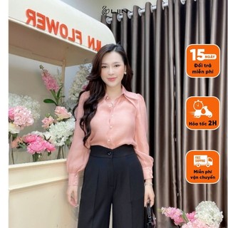 Áo Kiểu Nữ Cúc Ngọc Thiết Kế Cổ Kép Dáng Suông Tinh Tế Chất Liệu Crep Mềm Mại Liin Clothing  AKD547SPI-S24