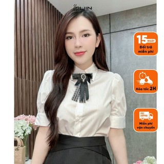 Áo Kiểu Nữ Cộc Tay  Phối Nơ Phong Cách Tiểu Thư Áo Thô Mềm Thoáng Máng Liin Clothing SMC424SWH-S24