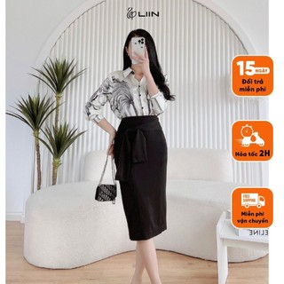 Chân váy đen dài liin clothing xẻ sau - j4255
