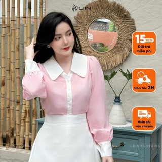 Áo Dài Tay Nữ Phối Viền Trắng Nữ Tính Thanh Lịch Liin Clothing AKD554MIX-S24