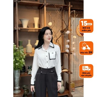 Áo Sơ Mi Nữ Phối Viền Đen Thanh Lịch Liin Clothing SMD373SWH-S24