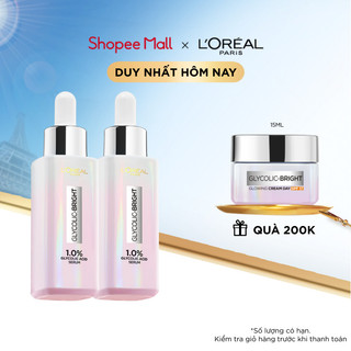 Bộ 2 Serum L'Oreal Paris Glycolic Bright Instant Glowing Serum 1.0% Glycolic Acid 30mlx2