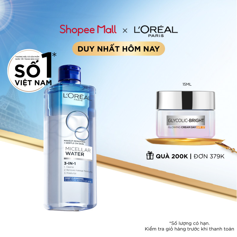 Nước tẩy trang và làm sạch sâu 3-in-1 L'Oreal Paris  Micellar Water 400ml