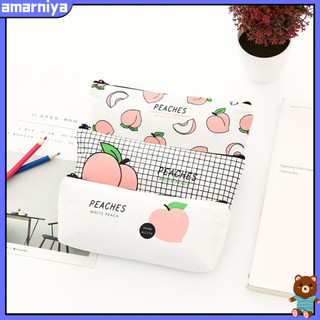 Túi đựng bút vải canvas trang trí hình quả đào xinh xắn cho học sinh