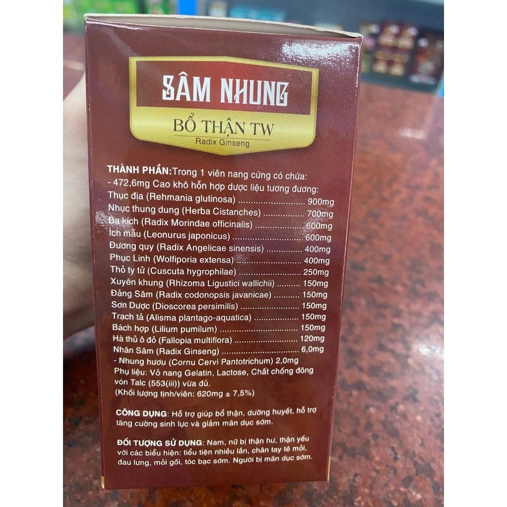 Sâm nhung bổ thận TW giúp hỗ trợ giảm đau lưng mỏi gối, tiểu nhiều lần, tăng cường sinh lí
