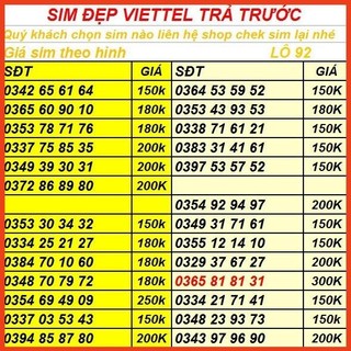 Sim viettel trả trước số đẹp tự chọn lô 30